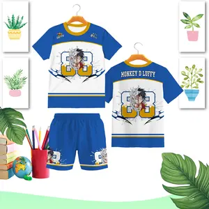 SETELAN KAOS ANAK BABYTERRY PRINTING DTF MOTIF KARAKTER ONE PIECE LUFFY UKURAN M-XXL