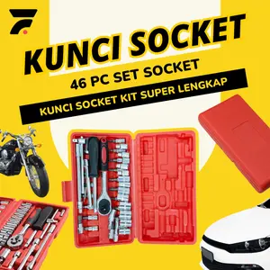 Set Sok Kunci Shock Socket 46 in 1 Pas Ring Perbaikan Motor Mobil Kit