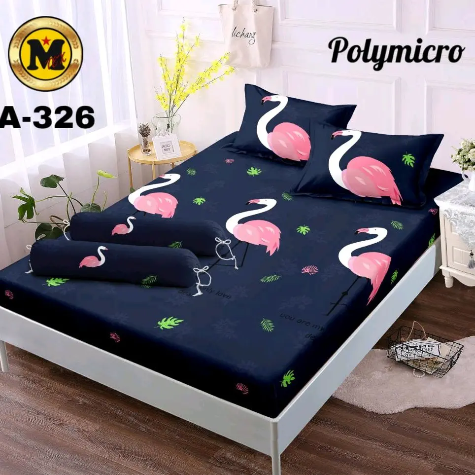 Sprei motif flamingo bonus 2 bantal 1 guling ukuran 180*200 160*200 termurah sarung Karet Lantai