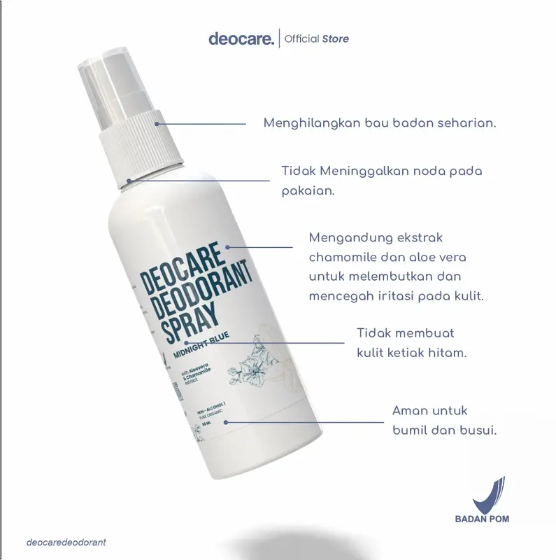 Deocare deodorant spray Midnight Blue with chamomile & aloevera extract 60ml Ampuh Mencegah Bau Ketiak dan Badan 2