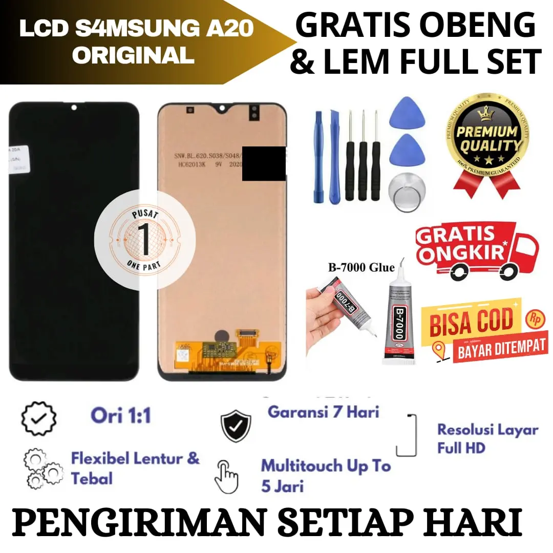 Lcd touchscreen KOMPATIBEL FOR Sam A20 FullSet Gratis obeng dan Lem / Lcd Original SAM A20 Garansi Pabrik