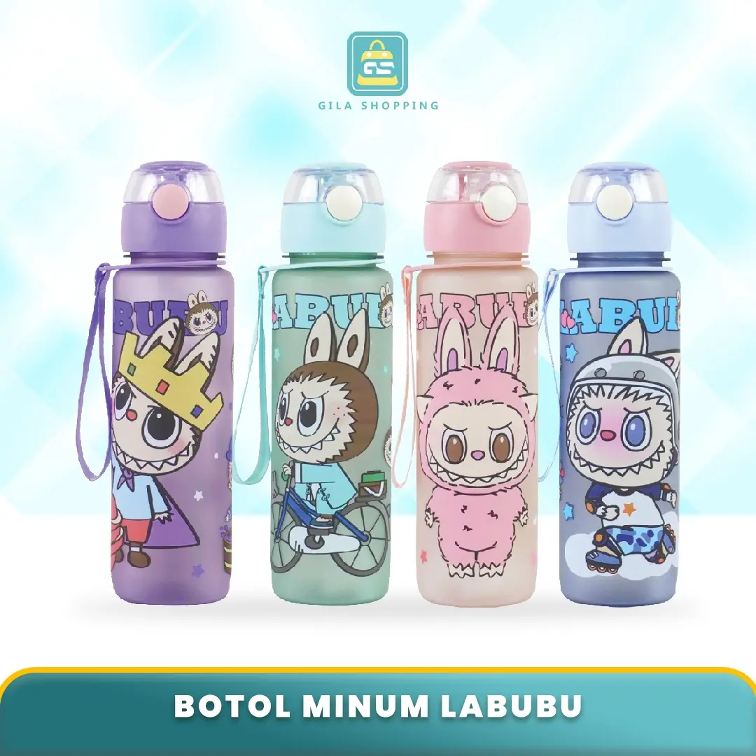 Botol Minum Anak Sekolah Lucu dengan Sedotan Plastik Elastis Labubu Karekter Lucu 700ML