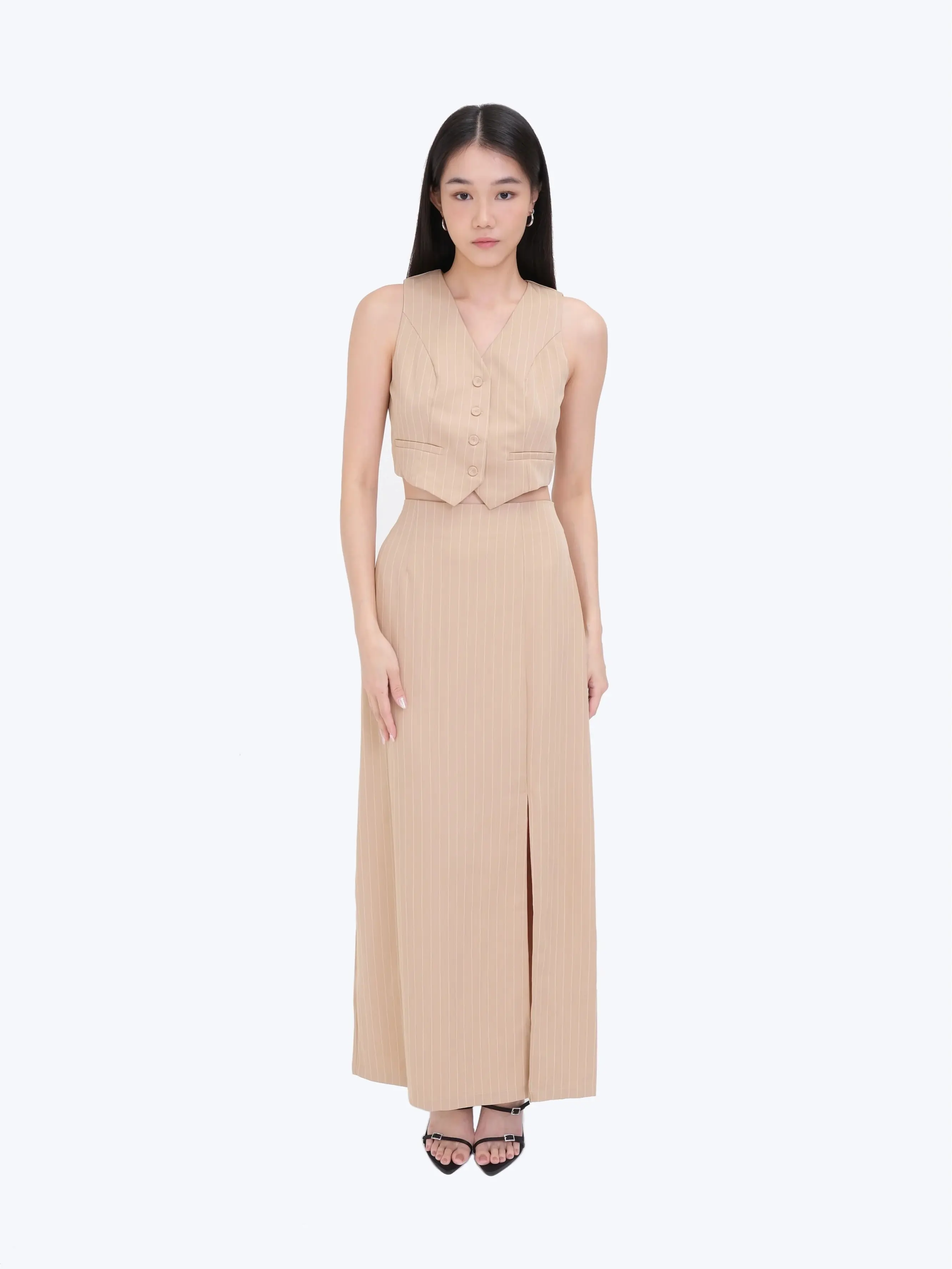 Lovelight The Label Emma Striped Vest Skirt Co-Ord (Caramel)