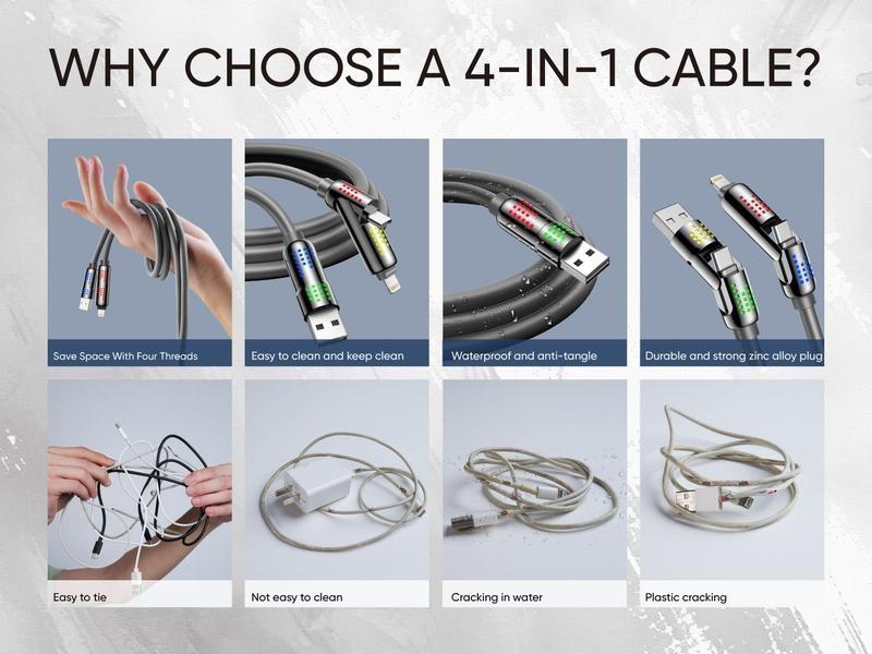 Product Introduction of New-MAGIC JOHN 4-in-1 Charging Cable, Super Fast 240W Charging with RGB Light 20