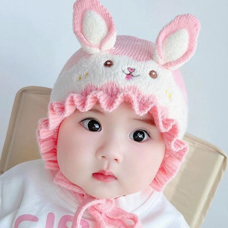 Mũ Đan Cho Em Bé Thiết Kế Hình Thỏ Hoạt Hình Dễ Thương, Ấm Áp Mùa Thu Đông, Mềm Mại Và Đàn Hồi, Thích Hợp Cho Bé Gái Trẻ Sơ Sinh Và Trẻ Mới Biết Đi, Chống Gió Ngoài Trời, Mũ Bảo Vệ Tai, Mũ Len