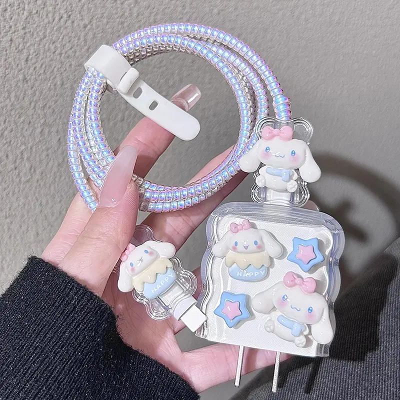 4in1 Set Pelindung Kabel Ins Fashion Sanrio LOTSO Cover Silikon Burger Buah Untuk Iphone / Ipad 18w/20w Charger Pelindung Kabel Aksesoris-FE 8