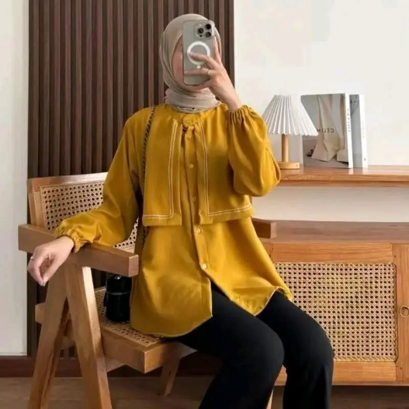 Blouse Variasi Layer Depan Belakang Wanita Jumbo Oversize Shakila Premium Style Tangan Panjang - Triana 1