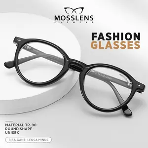 Mosslens Kacamata Bulat Dewasa Remaja Unisex Bisa Minus Silinder Anti Radiasi Blueray Bahan TR90 8358