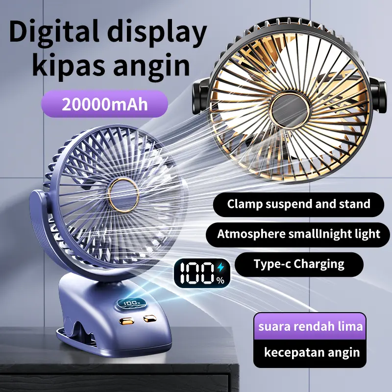 Kipas Angin USB Clip Mini Fan Rotating Kipas Angin Meja Mini Jepit Portable LED Display Portable Fan Aromaterapi kipas mini 0