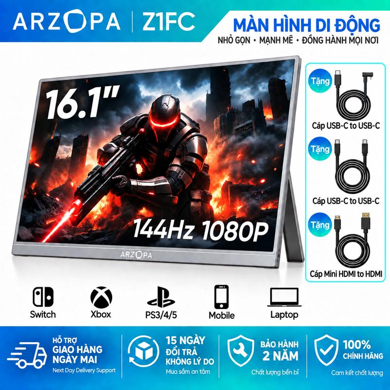 ARZOPA Z1FC Màn hình chơi game Cầm Tay , 16.1 inch, 144Hz, Tương thích với HDMI Hoa Kỳ-C, Thích hợp cho iPad, PC, Mac, Điện thoại, Xbox, PS4