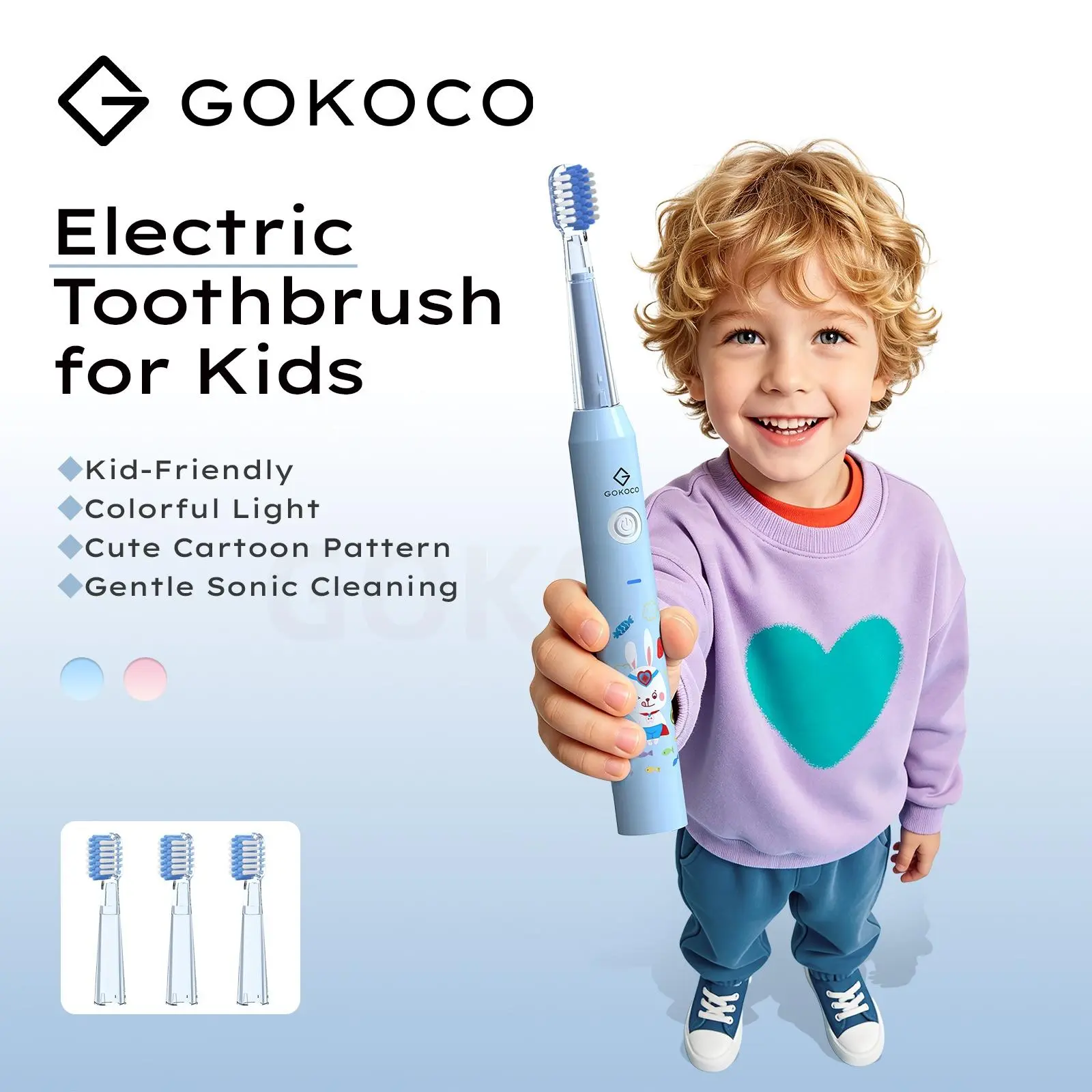 GOKOCO BN012 Electric Toothbrush for Kids Sikat Gigi Anak Sonic 3 Mode Rechargeable