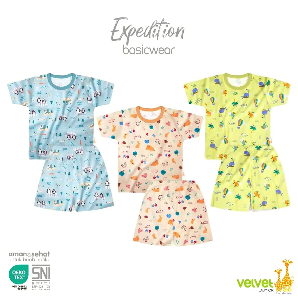 3 PCS Setelan Pendek Anak Velvet Junior S M L XL XXL 0 - 3 Tahun