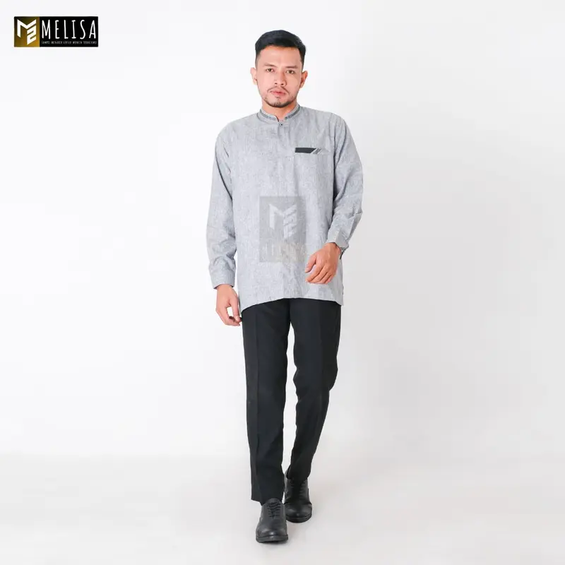 Baju Koko Pria Dewasa Katun Madinah Polos Lengan Panjang Ukuran M L XL - Abu-abu Muslim Remaja 6
