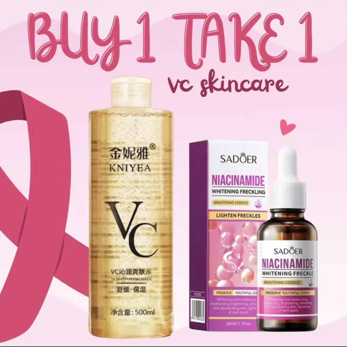 Buy 1 Take 1 Combo sale Vitamin c Toner Intensive Whitening Toner VC Collagen Face Toner Brightening Skin and Sadoer Niacinamide Serum