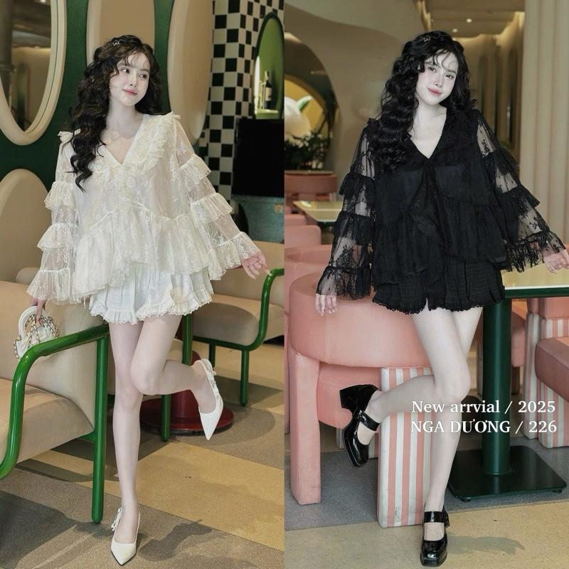 Sét Nàng Tiểu Thư Áo Ren Tay Dài Tay Loe Cổ V Phối Chân Váy Đũi Xốp đầm ngắn dáng xòe đầm ren ôm body váyren vay di bien xinh đầm ren đi dự tiệc