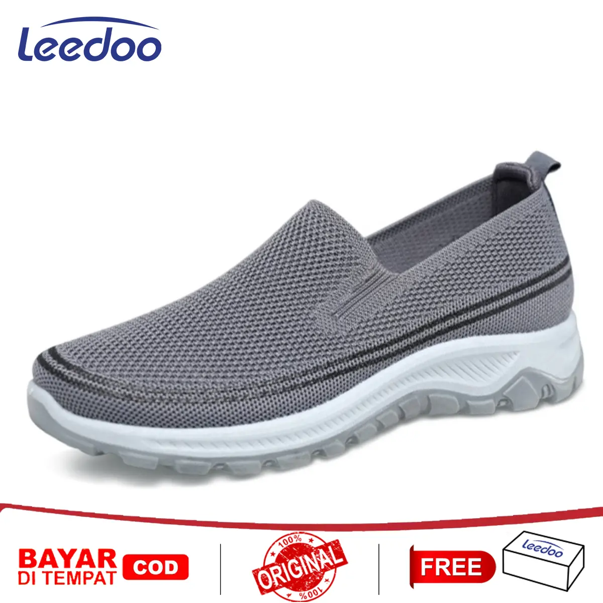 Leedoo Sepatu Slip On Pria Sepatu Kuliah Kerja Sneakers Casual Cowok Trendy Antiselip MR189