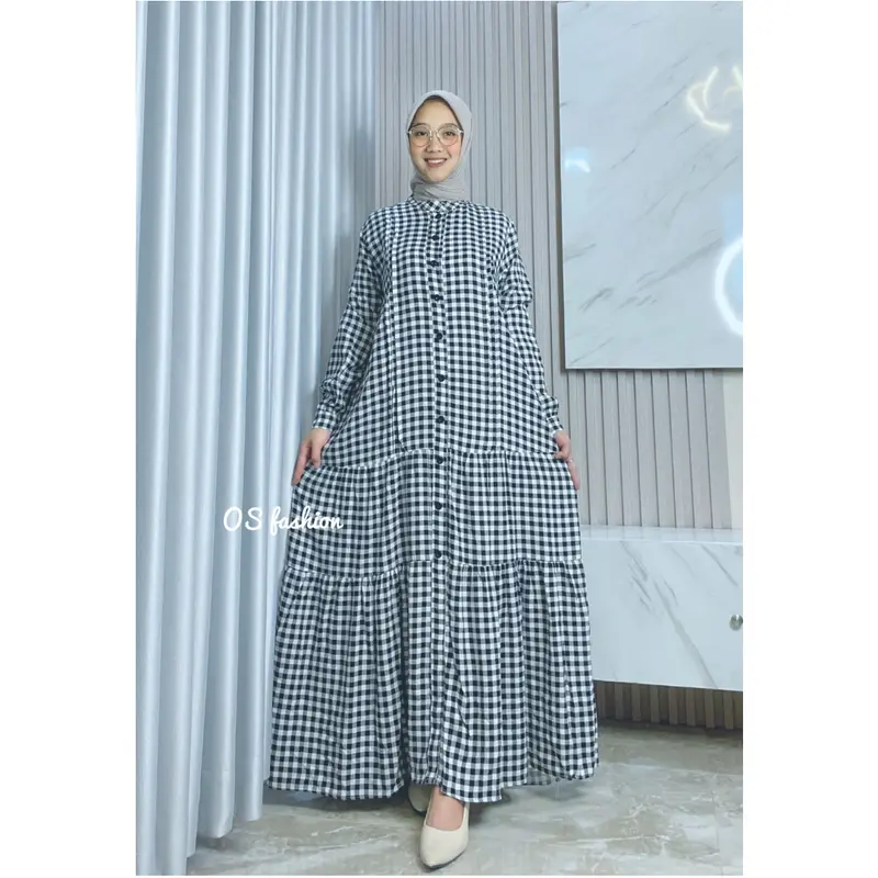 Nabila Dres Wanita Panjang Rayon Cantik Kancing Premium Gamis Rayon Motif Bunga dan Abstrak Terlaris  By Os 1