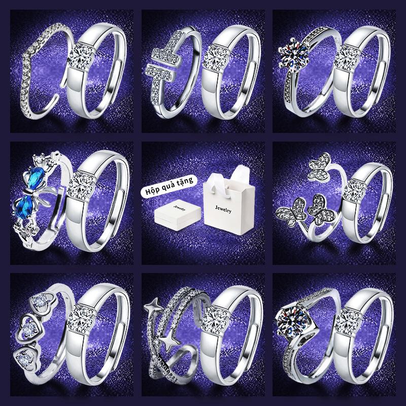 Nhẫn đôi thời trang phong cách Hàn Quốc thiết kế hở nhẫn unisex nhẫn đính hôn đính đá zircon
