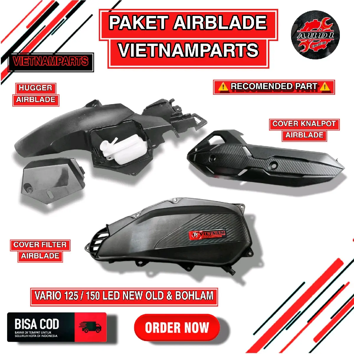 PAKET AIRBLADE VARIO 125 150 COVER FILTER VARIOO KNALPOT VARIOOOO HUGGER VARIOOO SPION PCX JALU STANG PULEY KIRIAN Aksesoris Motor Pelindung Motorcycle