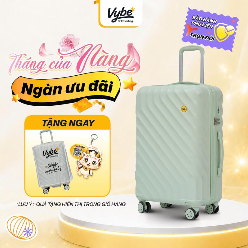 Vali Kéo Vybe Waveup Series VB 68 Nhựa ABS Size 20, 24 Khay Đựng Cốc Khóa Chống Rạch Bảo Hành Phụ Kiện Trọn Đời