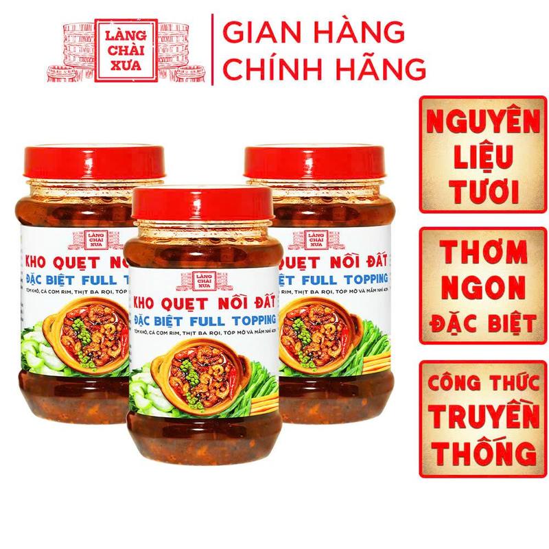 COMBO 3 HỦ Kho quẹt nồi đất Làng Chài Xưa 250g hủ thơm ngon đặc biệt full topping tôm khô cá cơm rim thịt ba rọi tốp mỡ & mắm nhỉ 40N