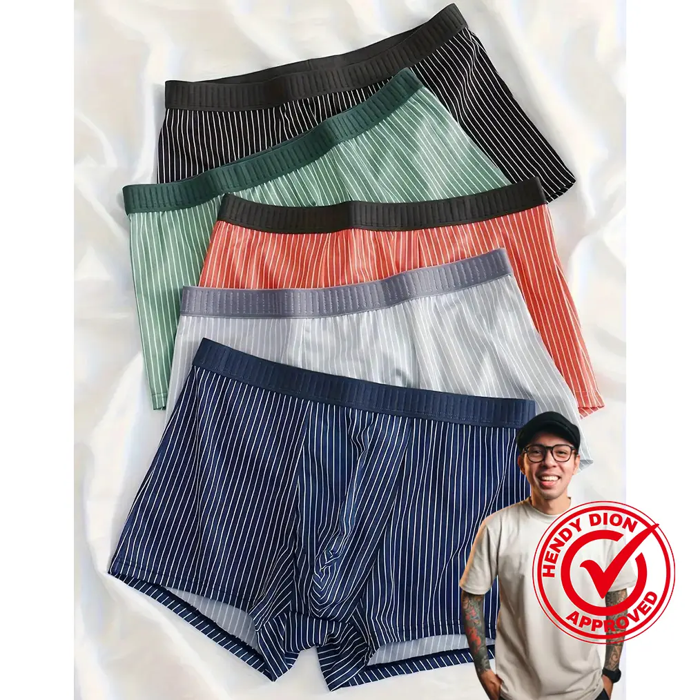 Crossbell Paket 5PCS Celana Dalam Boxer Pria Ice Silk Bergaris Bahan Tipis Lembut halus Warna Mix Seamless CDP15