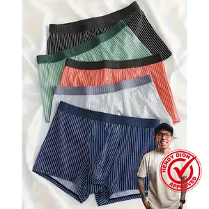 Crossbell Paket 5PCS Celana Dalam Boxer Pria Ice Silk Bergaris Bahan Tipis Lembut halus Warna Mix Seamless CDP15