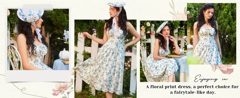 Product Introduction of Grace Karin Floral Printed Corset Dress Ruched Bust Cami Dress Flowy Sundress 2