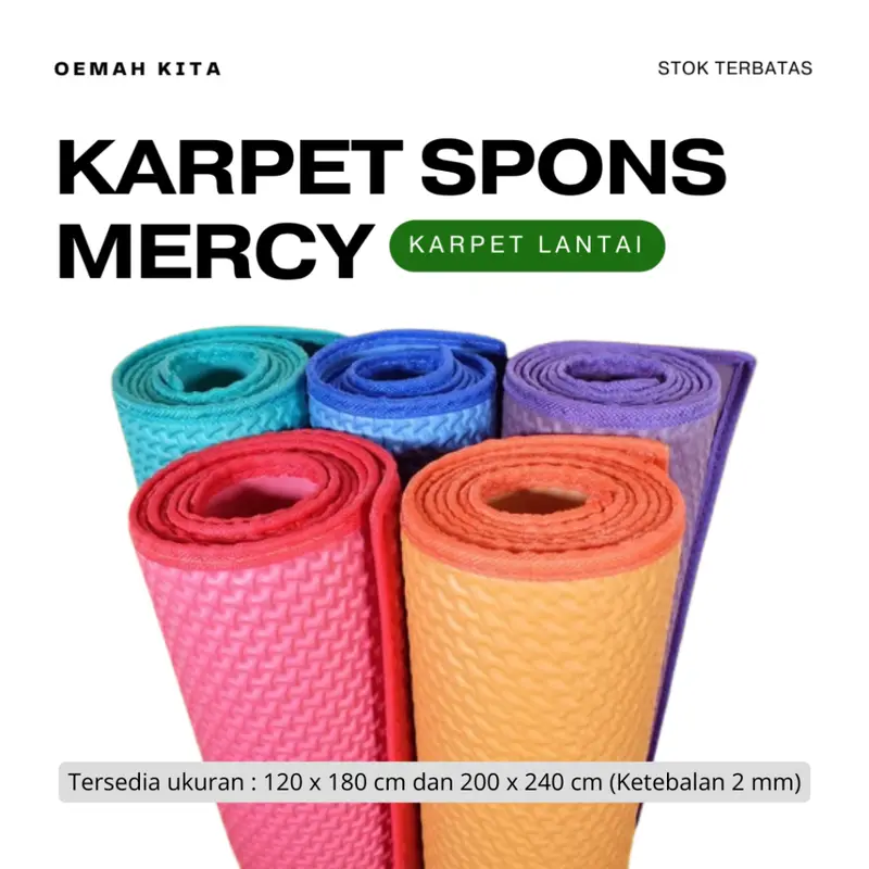 Karpet Spon Mercy Bentol Jumbo 200 x 240cm | Spons Karpet Lantai | Tikar Spon Evamatic | Alas Lantai | Karpet Polos 2