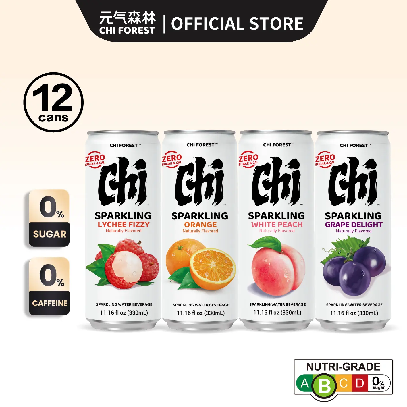 Chi Forest Sparkling Water Sugar Free 5 Flavors Soda 330ml*12