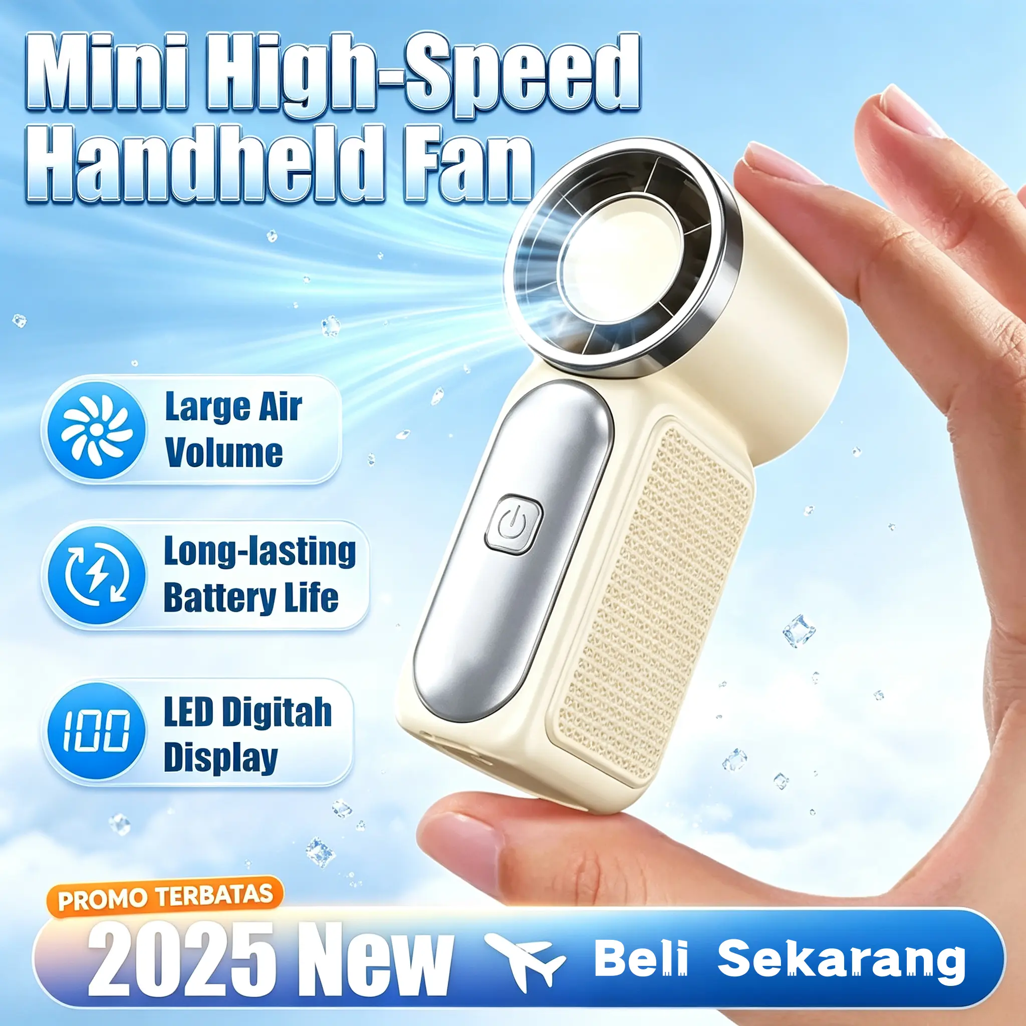REEFIVE Kipas Angin Portable Travel Super Mini Dengan High Speed Kipas Genggam Mini Long Baterai 3000mAh 13000RPM Portabel Ringan & Tenaga Angin Kencang