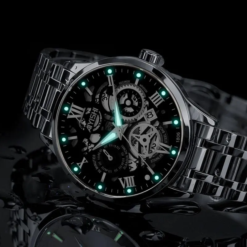 Jam Tangan Pria AIYISHI Tipe Olahraga Multi-Fungsi dengan Mesin Kuarsa Otomatis, Kaca Jam Warna Hitam, Bahan Stainless Steel, Tahan Air 30 Meter, Garansi 2 Tahun-1806 Jam Tangan Pria AIYISHI Tipe Olahraga Multi-Fungsi dengan Mesin Kuarsa Otomatis, Kaca Jam Warna Hitam, Bahan Stainless Steel, Tahan Air 30 Meter, Garansi 2 Tahun-1806