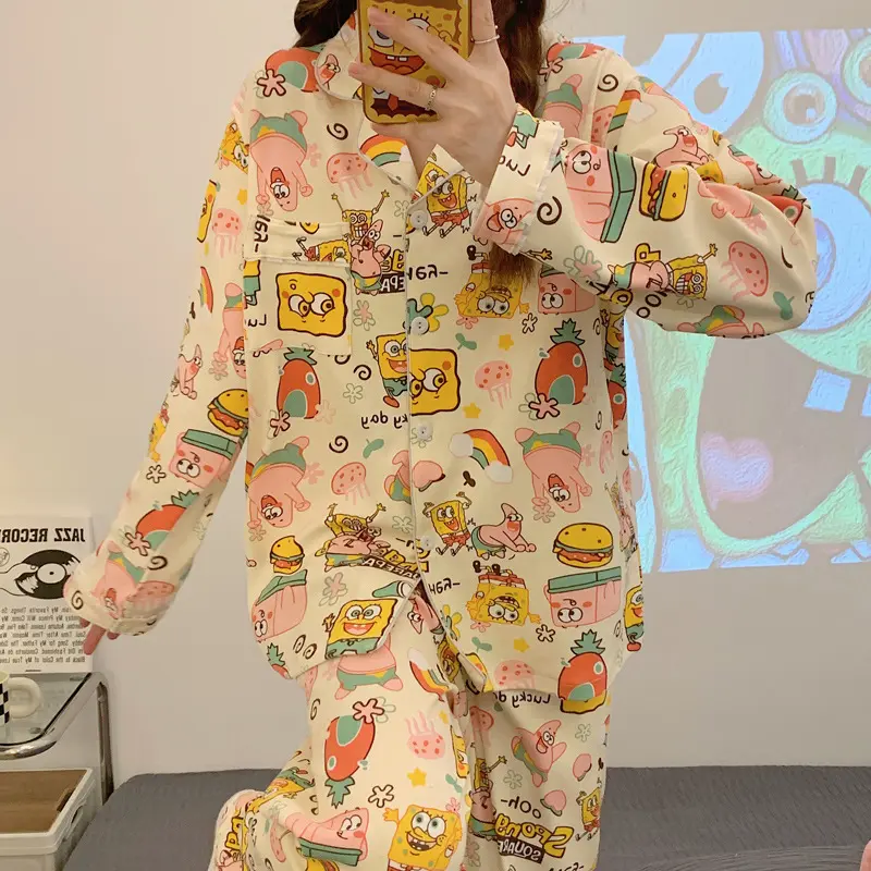 Women Outside Fashionable And Cute Cartoon Home Casual Loose Pajamas