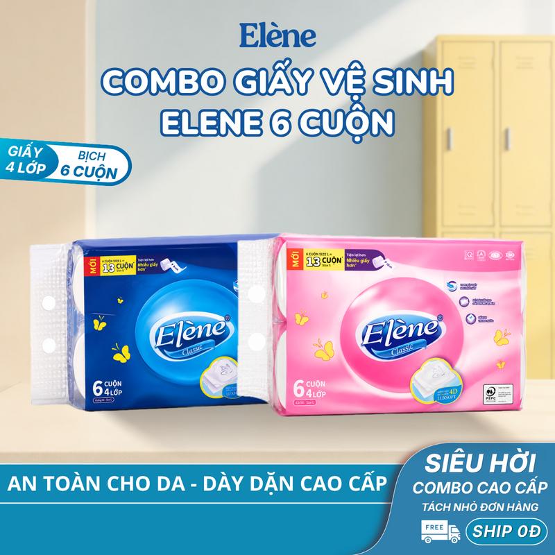 1 LỐC Giấy Vệ Sinh Elene ( Có Lõi/Không lõi ) 4 Lớp Cao Cấp 6 Cuộn - An Toàn, Tiết Kiệm - giấy cuộn vệ sinh