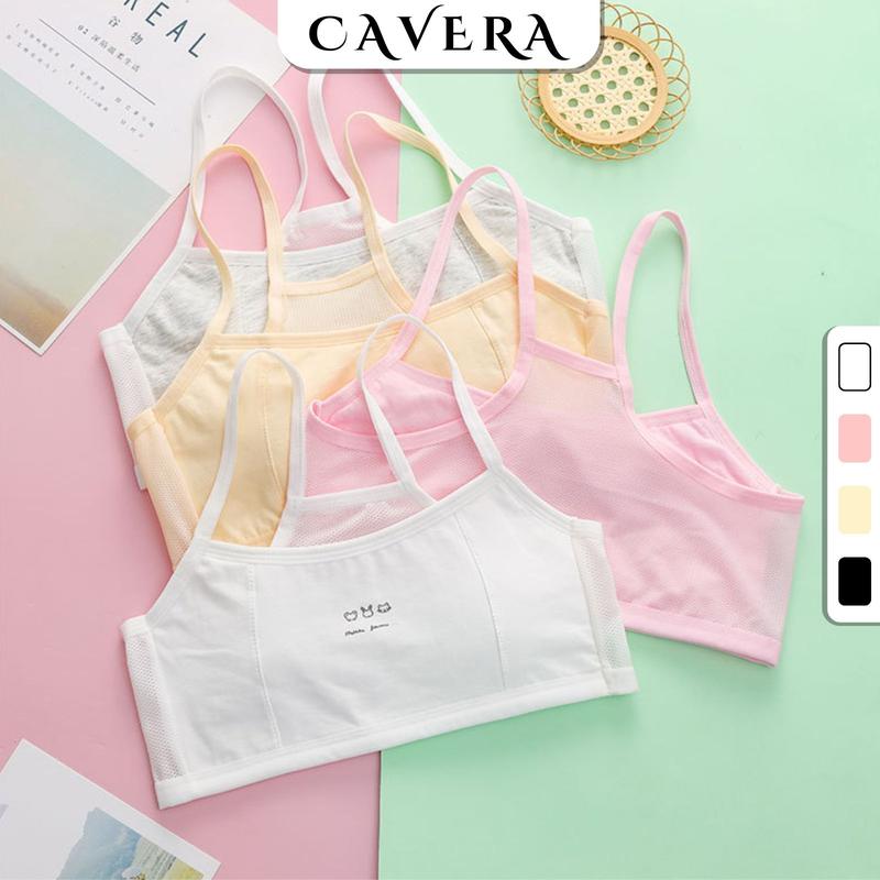 Set 3 Áo Lót Cho Bé Gái 2 Dây Cotton Hoạ Tiết Xinh Lưng Lưới Thoáng Mát ,Áo Bra 2 Lớp Lót Mềm Cá Tính Năng Động CAVERA A108
