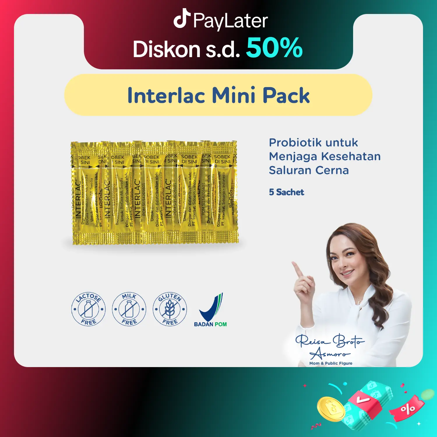 Interlac Probiotik Mini Pack 5 Sachet - Menjaga Kesehatan Saluran Pencernaan Anak