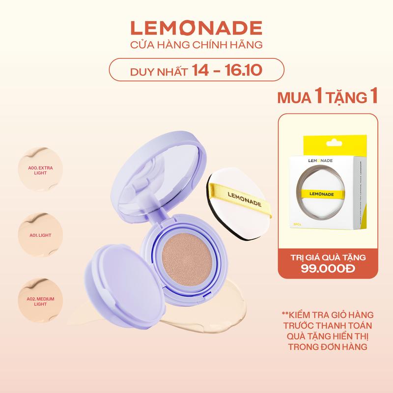 [MUA 1 TẶNG 1] MUA 01 Phấn Nước Mỏng Nhẹ Kiềm Dầu Thuần Chay Chống Nắng Lemonade Supermatte No Makeup Cushion 15g TẶNG 01 Bộ 3 Bông Phấn Tán Nền