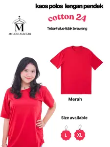 MilenialWear Kaos Polos Pria Bahan Cotton 24 Merah Unisex Size L & XL Baju Kaos Cowo Santai Rumah Adem Murah Tebal-Halus-Tidak Terawang