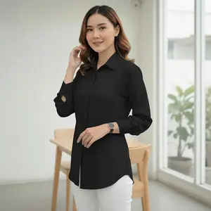 NOIS Kemeja Wanita Elsyira Kerja Kantoran Cewek Kuliah Kekinian Blouse Polos Santai Atasan Lengan Panjang Muslimah Dewasa Bahan Shakila Stretch Tebal Adem Lembut