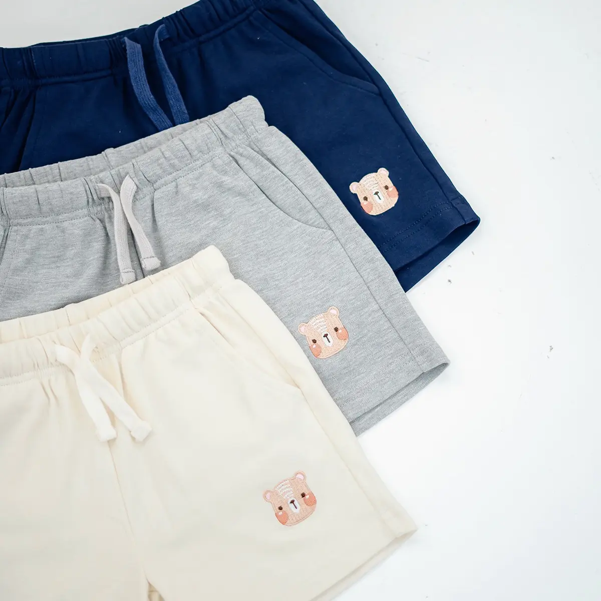 LEBEAR EMBROIDERY JOGGER SHORTS BUNDLE OF 3 (DEEP SEA BLUE, GREY & BEIGE)