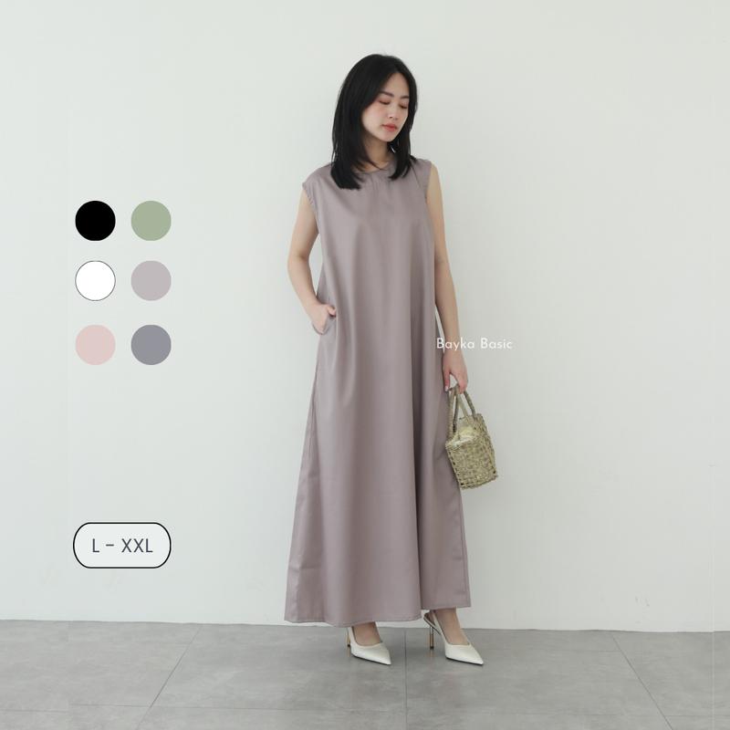 Bayka - Inner Dress Tanpa Lengan / Maxi Sleeveless Dress Polos Wanita / Dalaman Gamis Katun / Manset Kutung Panjang 0