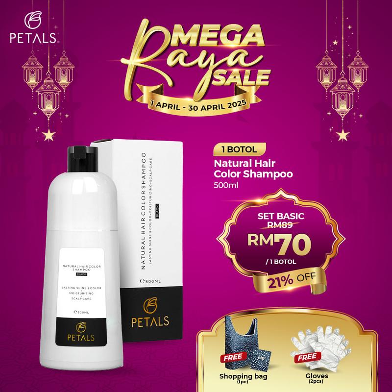 SHAMPOO UBAN PETALS BOTTLE : Hair Colour - Halal - Telus Air - Sah Wuduk - Black Brown Dye Grey Salon