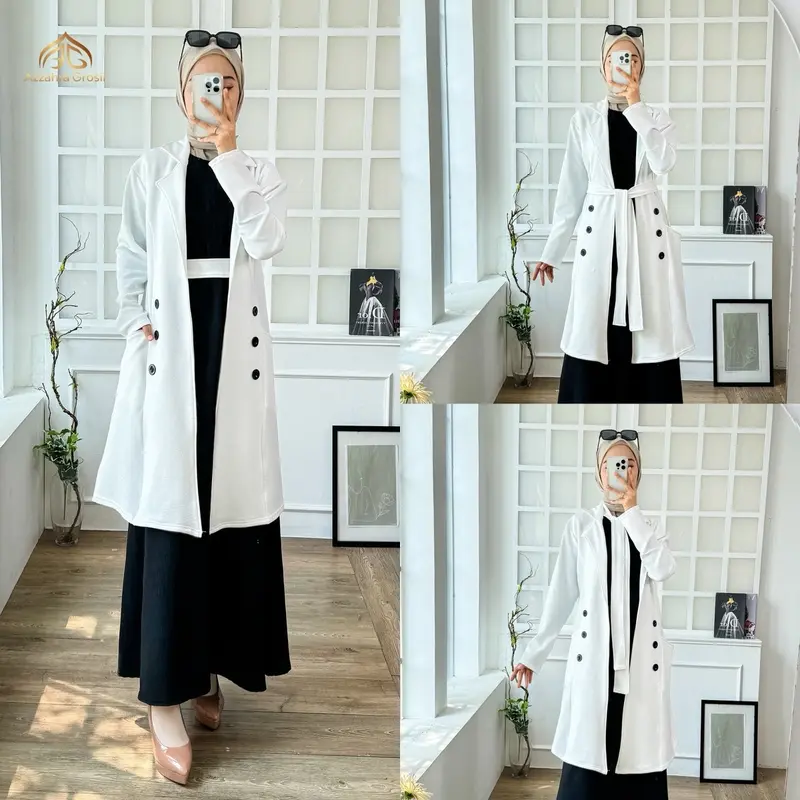 AG - Jisoo Blazer [Tanpa Dalaman] Wanita Long Outer Tali Ikat Pinggang Fashion Muslim Korean Style / 672-8479 7