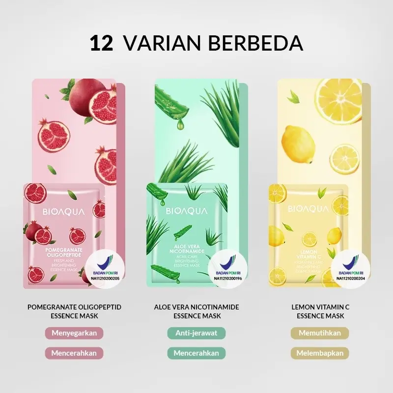 BIOAQUA SHEET MASK facial sheet mask masker wajah fruit veggies cereal biji essence SHEETMASK bio aqua BioAqua cosmetics buat sayuran sereal 25ml brightening moisturizing skin care anti aging fruits veggie 4
