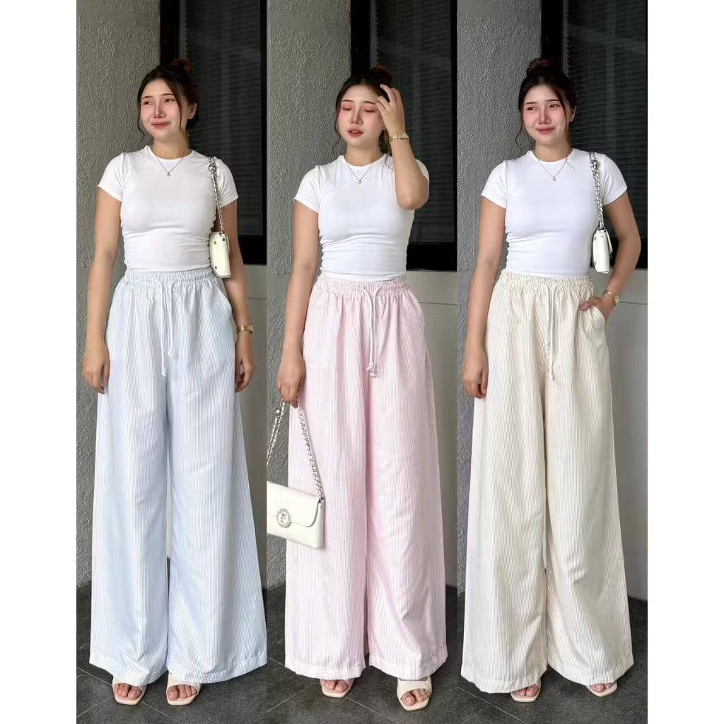 Celanakulot - Everyday Pants - Strip Pants - Salur Motif Kecil - Celana Panjang Wanita Baggy Kantor Kuliah - Kulot Pinstripe