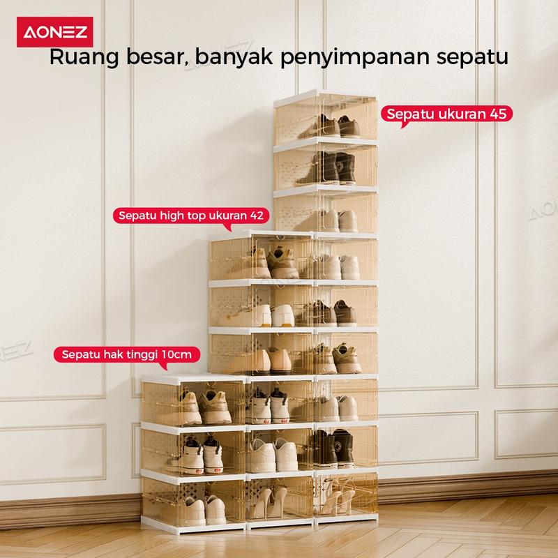 Product Introduction of 【COD 24 Shipping】AONEZ Rak Sepatu Lipat 6 Tingkat 12-24 Pasang Warna Coklat Serbaguna Penyimpanan Vertikal Portable Lemari Sepatu Transparan 4