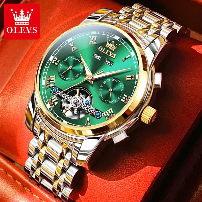 OLEVS Đồng Hồ Nam Chính_Hãng Máy Cơ Tự Động Nhiều Màu Sang Trọng_TẶNG Dụng Cụ Tháo Bớt Dây Của Hãng Đồng hồ dạ quang 30 mét không thấm nước kinh doanh Thời trang 6607