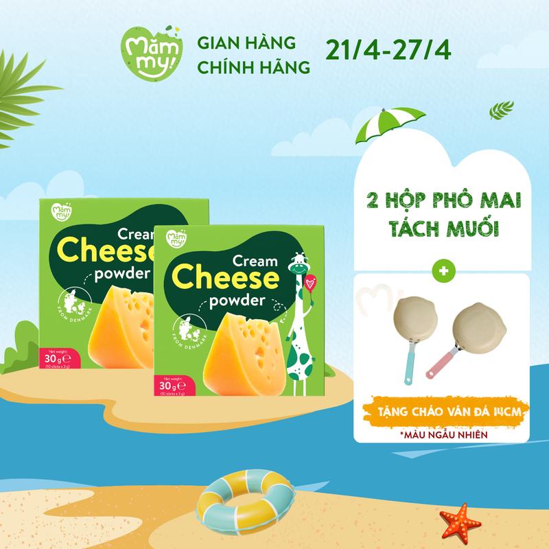 [Tặng CHẢO VÂN ĐÁ 14CM] Combo 2 hộp phô mai tách muối Mămmy cho bé từ 6 tháng tuổi hộp 10 gói, 3g/ gói