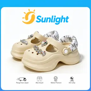 [Sunlight] Derta Sandal Baim Wanita Korea Sendal Fuji Sandal Kodok Wanita Wedges Classic Crush Clog Wanita Tinggi 7 cm Perempuan Jibbitz Anti Air Dan Anti Slip Bahan Karet Tali 532M