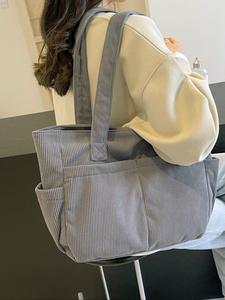 Bolsa tote de pana de color sólido para mujer, de gran capacidad y ligera para viajes, trabajo y escuela, casual, moderna y versátil, de alta calidad para el uso diario